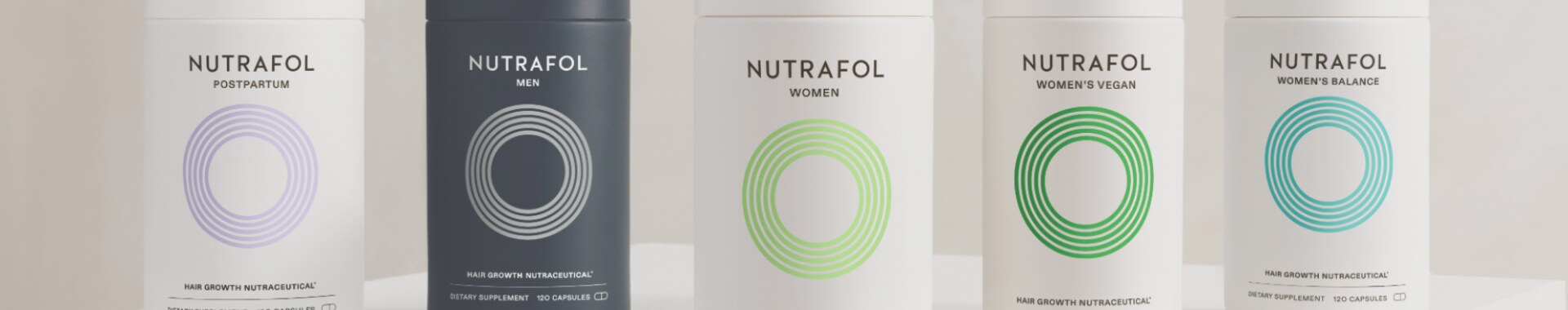 Nutrafol product line — Postpartum, Men, Women, Women's Vegan, Women's Balance